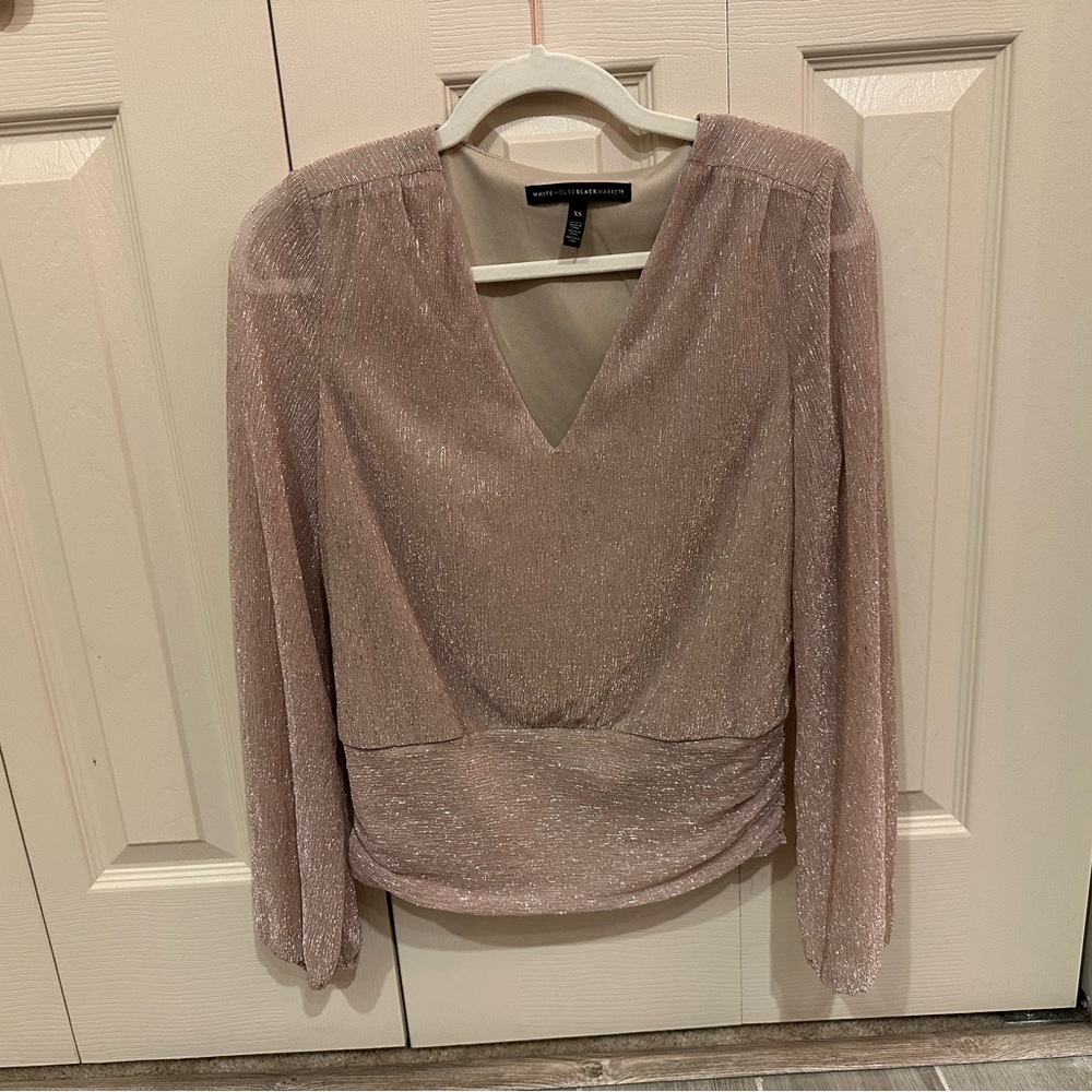White House Black Market Shimmering Blouse in Light Metallic Pink/Gold